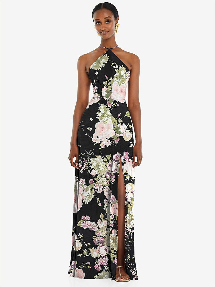 【STYLE: LB035】Diamond Halter Maxi Dress with Adjustable Straps【COLOR: Noir Garden】