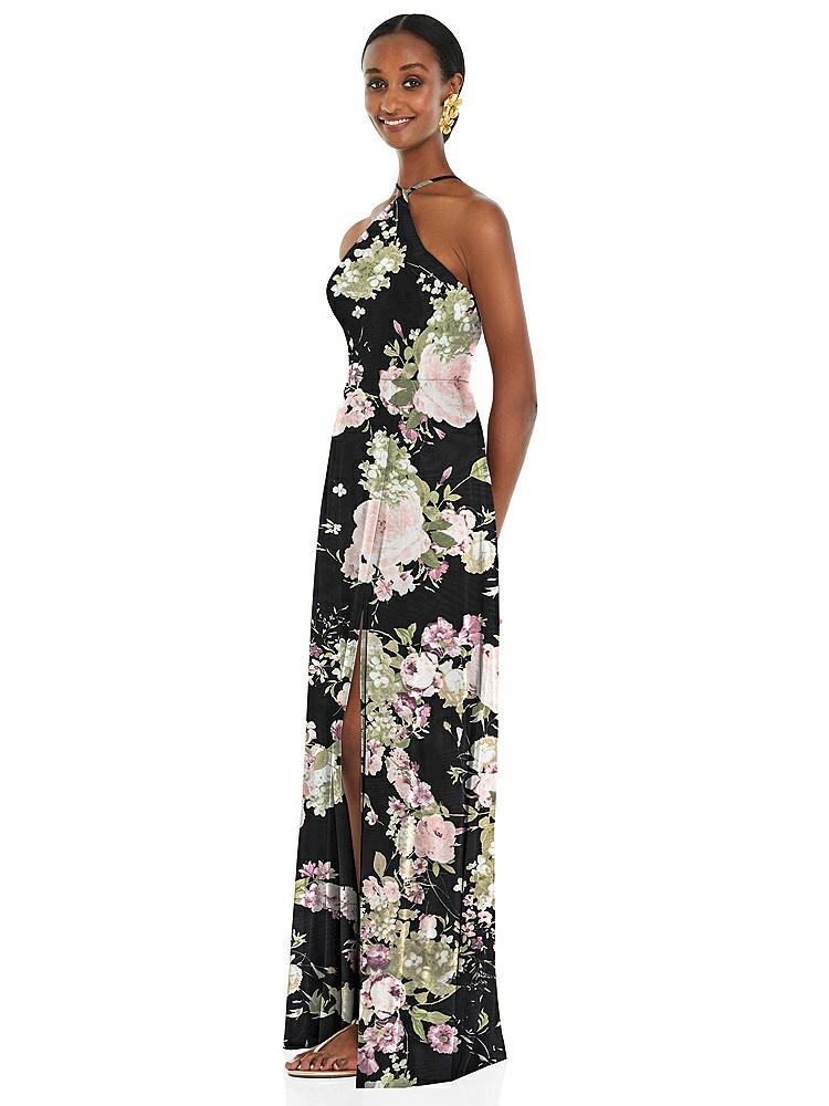 【STYLE: LB035】Diamond Halter Maxi Dress with Adjustable Straps【COLOR: Noir Garden】