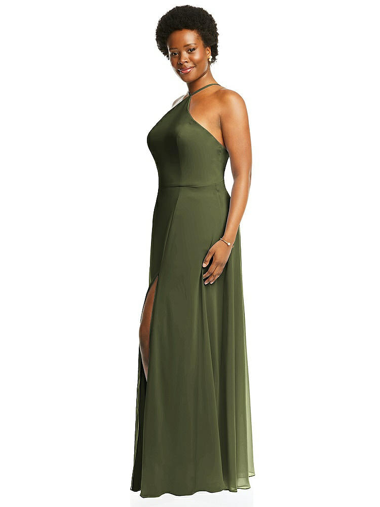 【STYLE: LB035】Diamond Halter Maxi Dress with Adjustable Straps【COLOR: Olive Green】