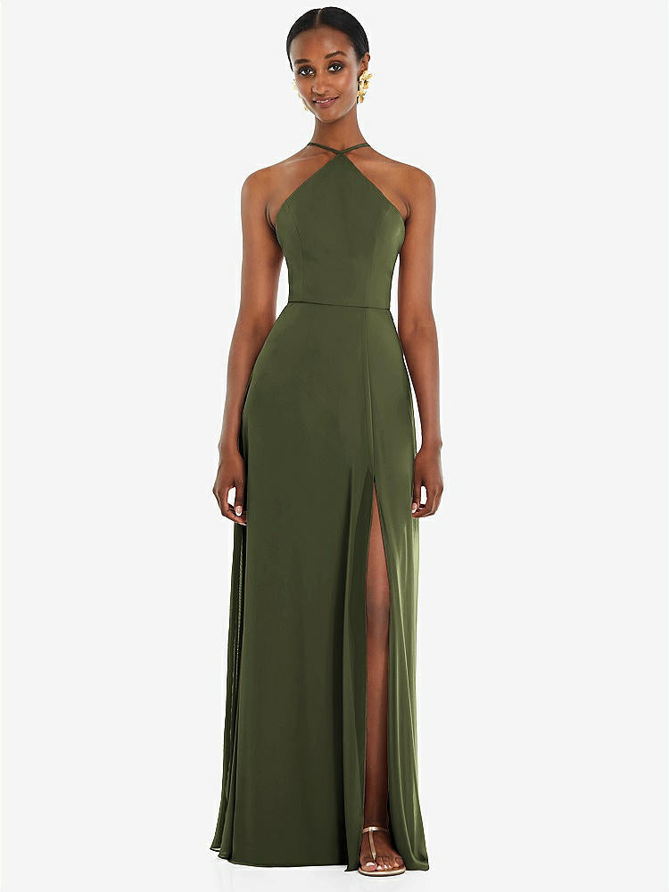 【STYLE: LB035】Diamond Halter Maxi Dress with Adjustable Straps【COLOR: Olive Green】