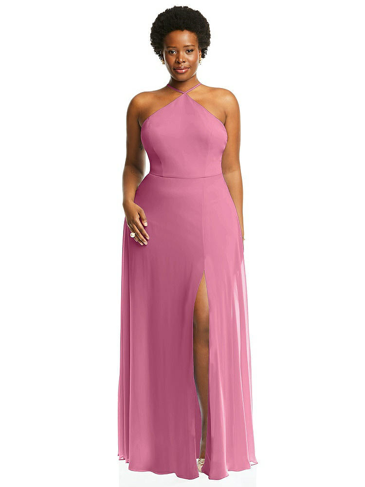 【STYLE: LB035】Diamond Halter Maxi Dress with Adjustable Straps【COLOR: Orchid Pink】