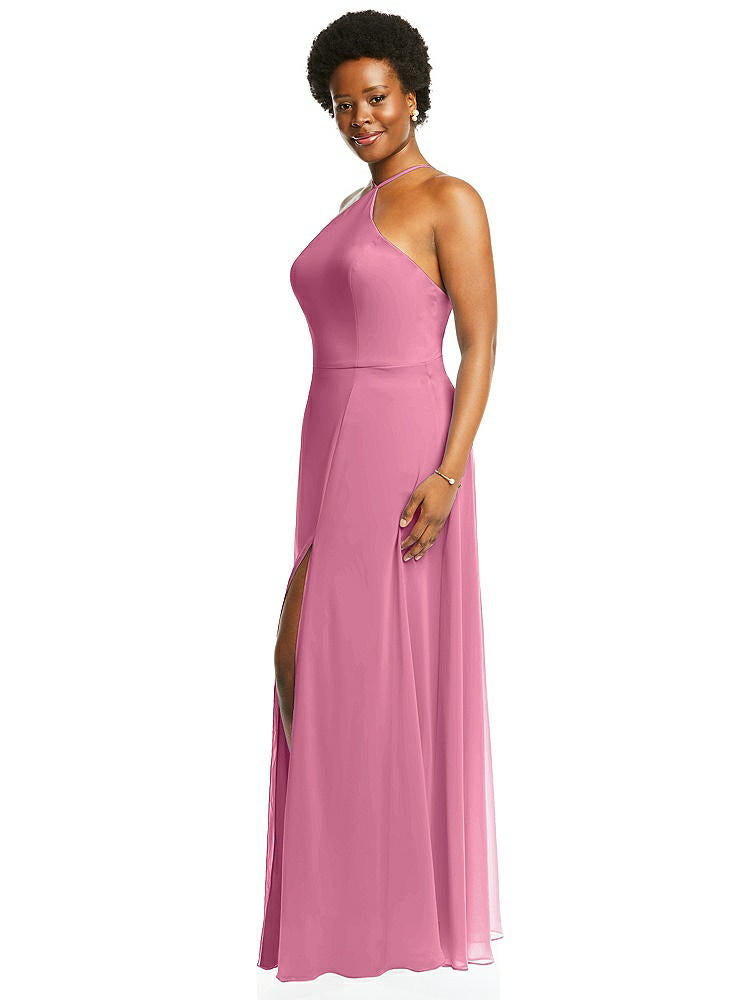 【STYLE: LB035】Diamond Halter Maxi Dress with Adjustable Straps【COLOR: Orchid Pink】