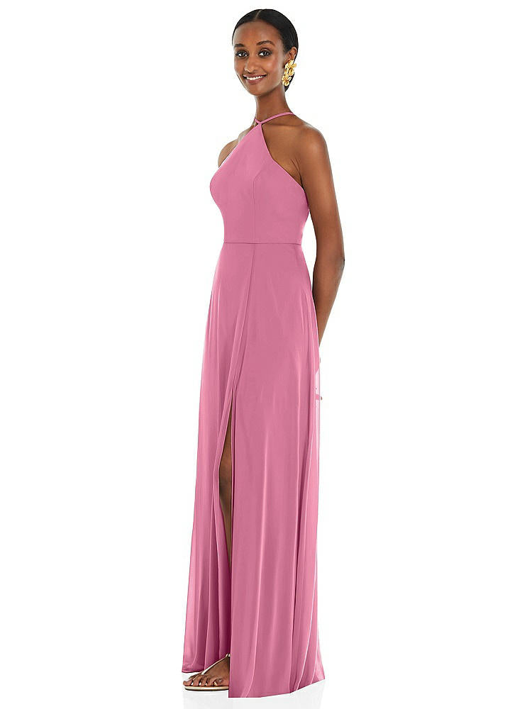 【STYLE: LB035】Diamond Halter Maxi Dress with Adjustable Straps【COLOR: Orchid Pink】