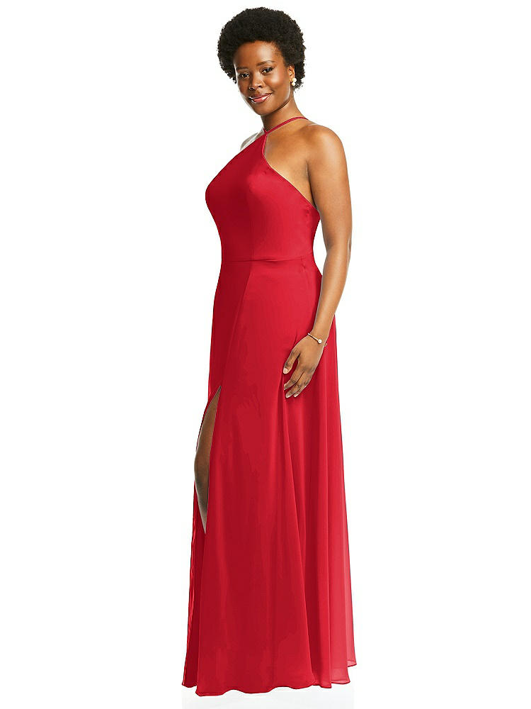 【STYLE: LB035】Diamond Halter Maxi Dress with Adjustable Straps【COLOR: Parisian Red】