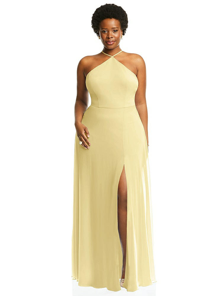 【STYLE: LB035】Diamond Halter Maxi Dress with Adjustable Straps【COLOR: Pale Yellow】