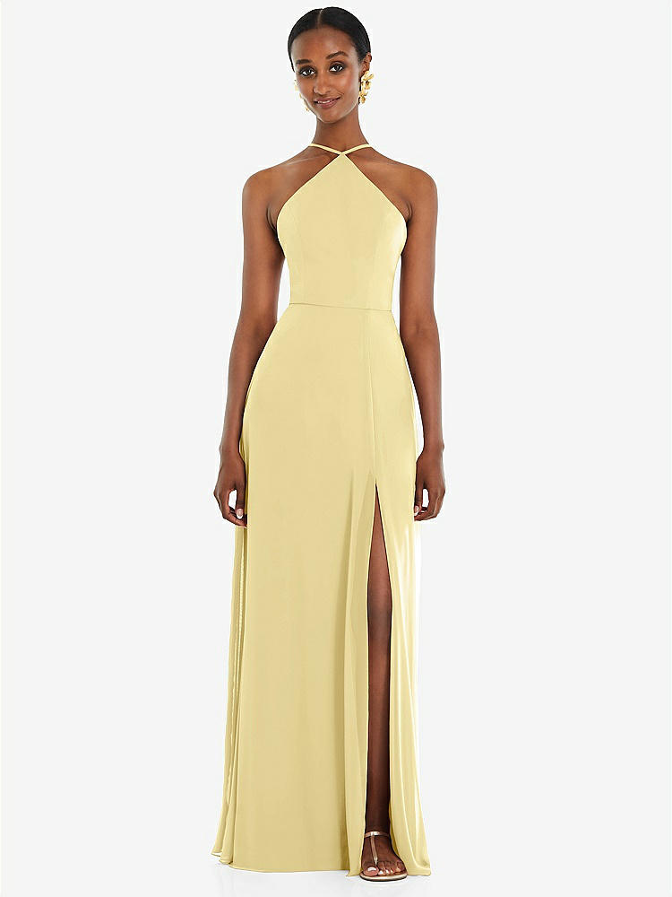 【STYLE: LB035】Diamond Halter Maxi Dress with Adjustable Straps【COLOR: Pale Yellow】