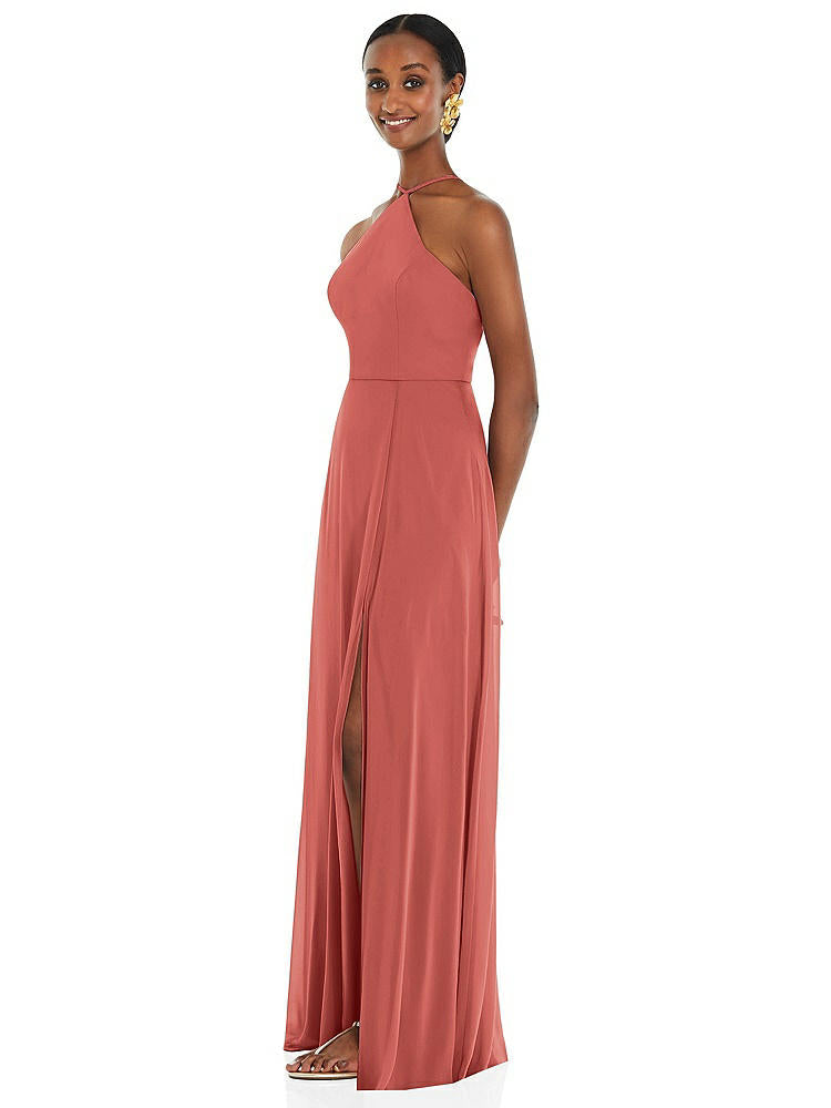 【NEW】【STYLE: LB035】ダイヤモンド ホルター マキシ ドレス 調整可能 ストラップ【COLOR: Coral Pink】【SIZE: 00-30W】