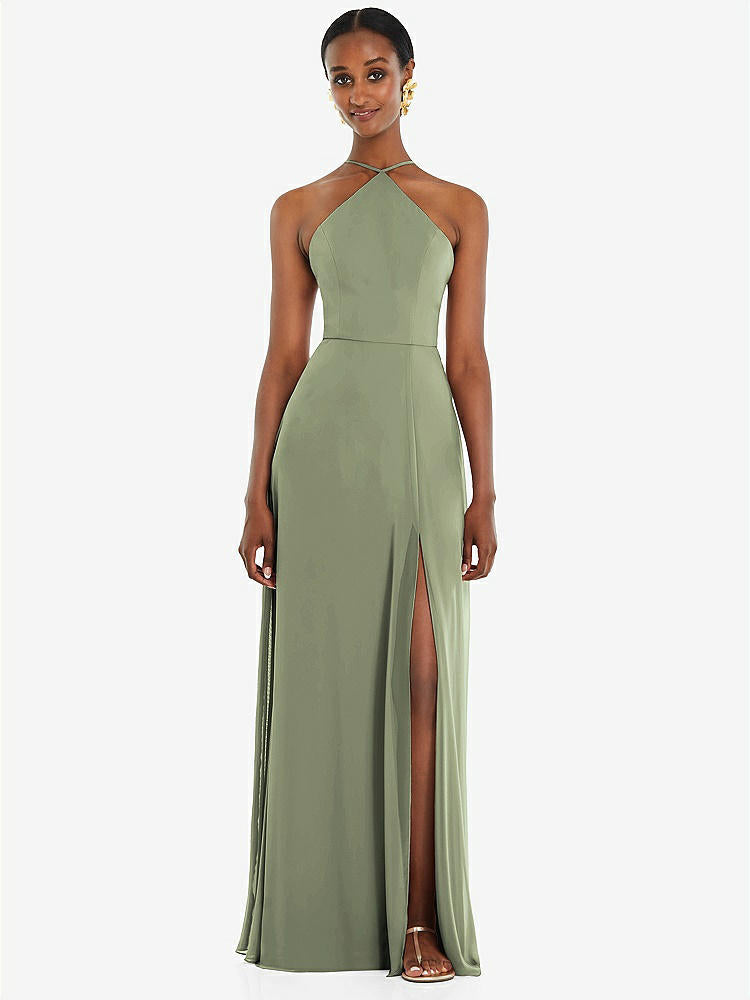 【STYLE: LB035】Diamond Halter Maxi Dress with Adjustable Straps【COLOR: Sage】