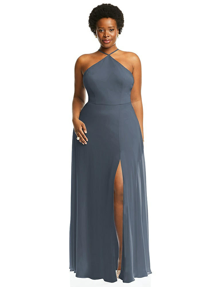 【STYLE: LB035】Diamond Halter Maxi Dress with Adjustable Straps【COLOR: Silverstone】