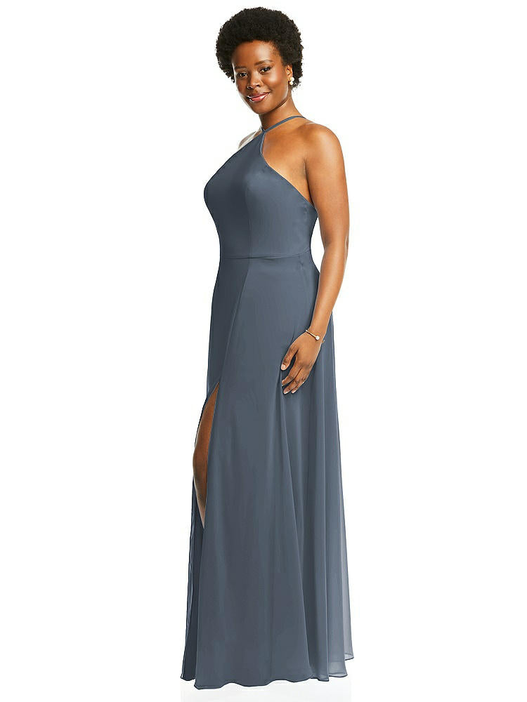 【STYLE: LB035】Diamond Halter Maxi Dress with Adjustable Straps【COLOR: Silverstone】