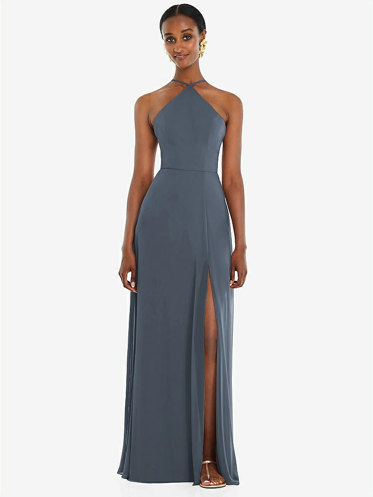 【STYLE: LB035】Diamond Halter Maxi Dress with Adjustable Straps【COLOR: Silverstone】