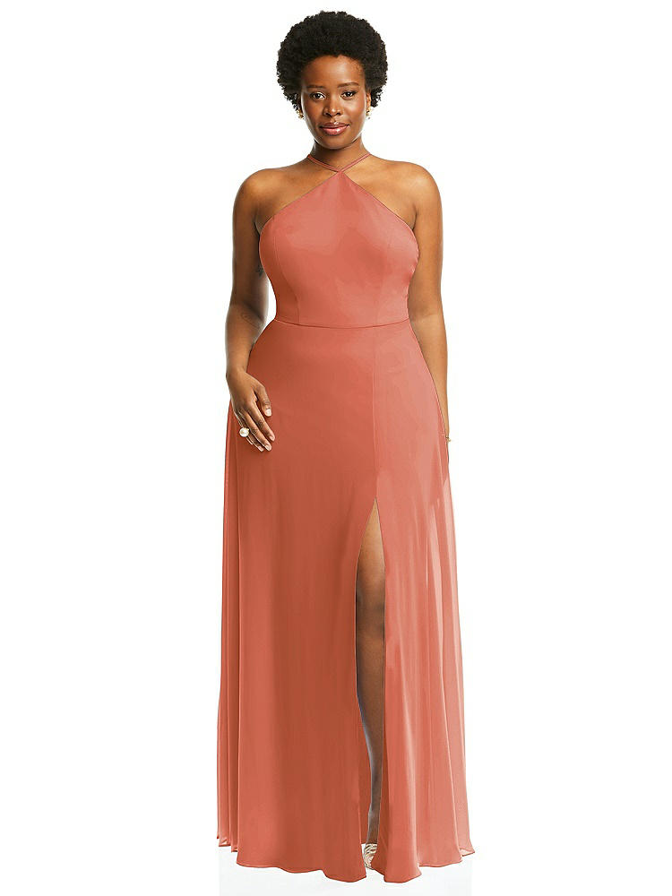 【STYLE: LB035】Diamond Halter Maxi Dress with Adjustable Straps【COLOR: Terracotta Copper】