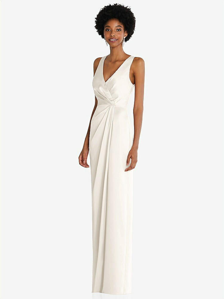 【STYLE: 6864】Faux Wrap Whisper Satin Maxi Dress with Draped Tulip Skirt【COLOR: Ivory】