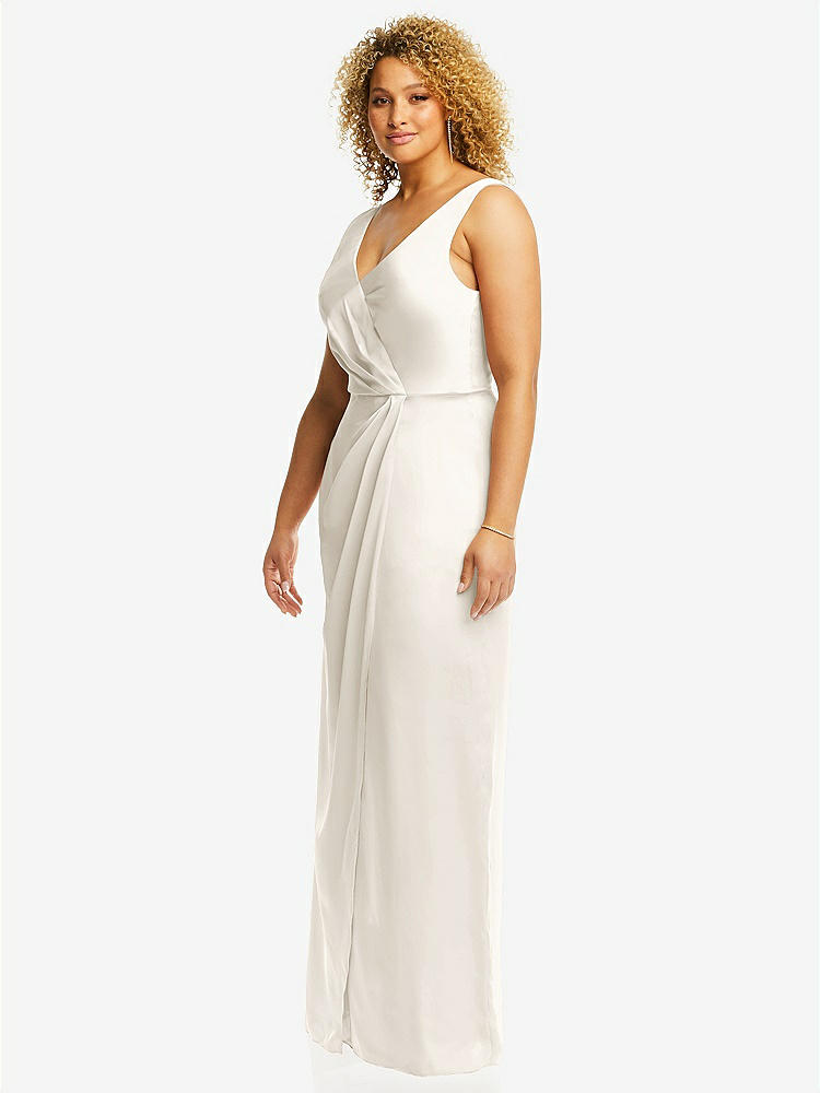 【STYLE: 6864】Faux Wrap Whisper Satin Maxi Dress with Draped Tulip Skirt【COLOR: Ivory】