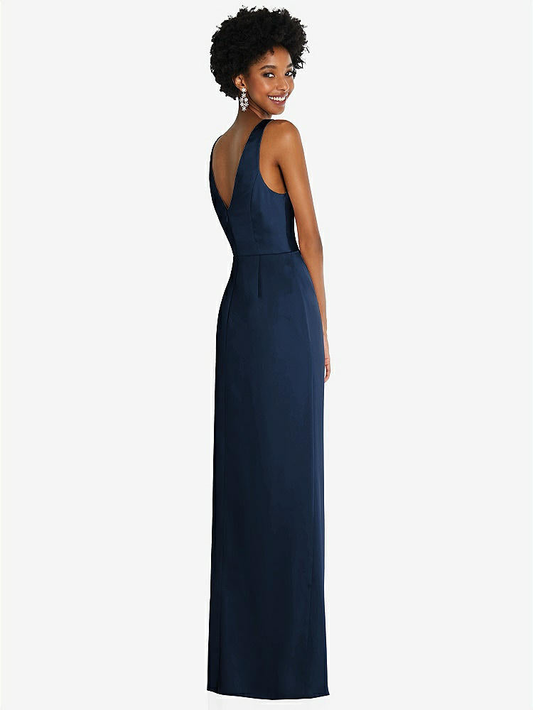 【STYLE: 6864】Faux Wrap Whisper Satin Maxi Dress with Draped Tulip Skirt【COLOR: Midnight Navy】
