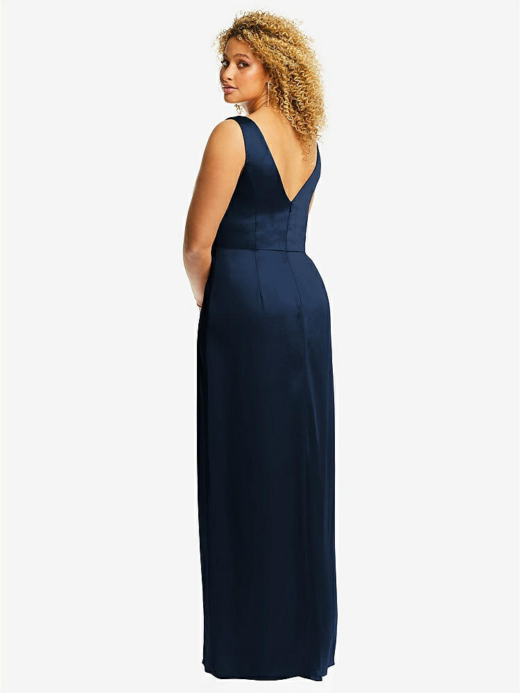【STYLE: 6864】Faux Wrap Whisper Satin Maxi Dress with Draped Tulip Skirt【COLOR: Midnight Navy】