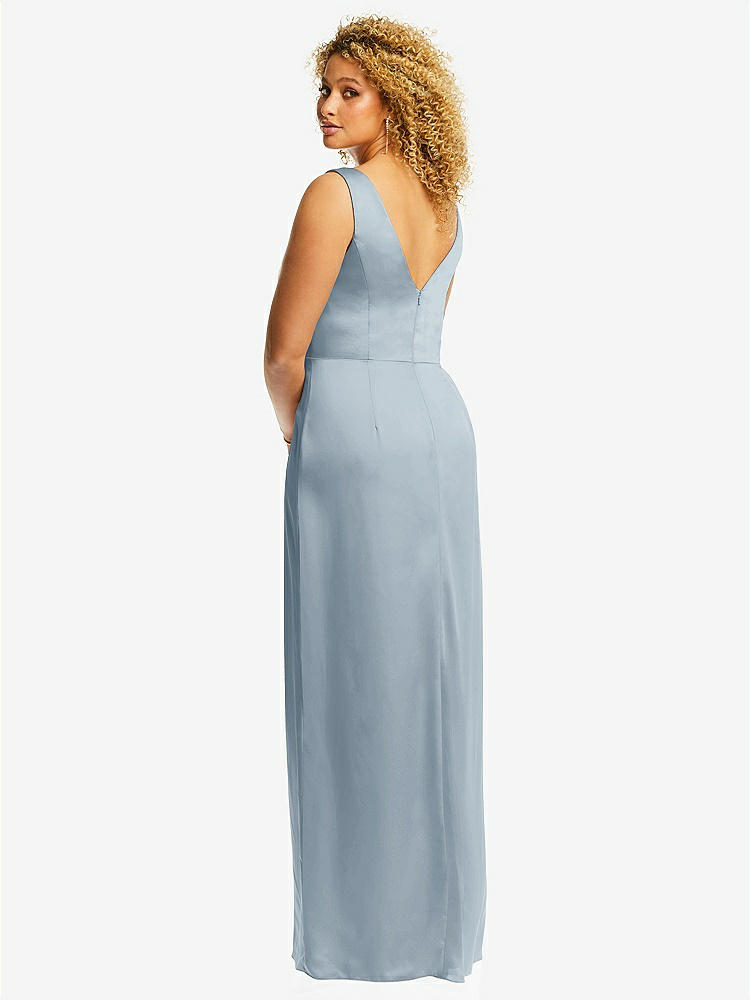 【STYLE: 6864】Faux Wrap Whisper Satin Maxi Dress with Draped Tulip Skirt【COLOR: Mist】