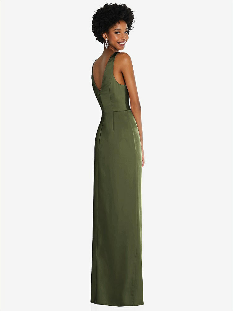 【STYLE: 6864】Faux Wrap Whisper Satin Maxi Dress with Draped Tulip Skirt【COLOR: Olive Green】
