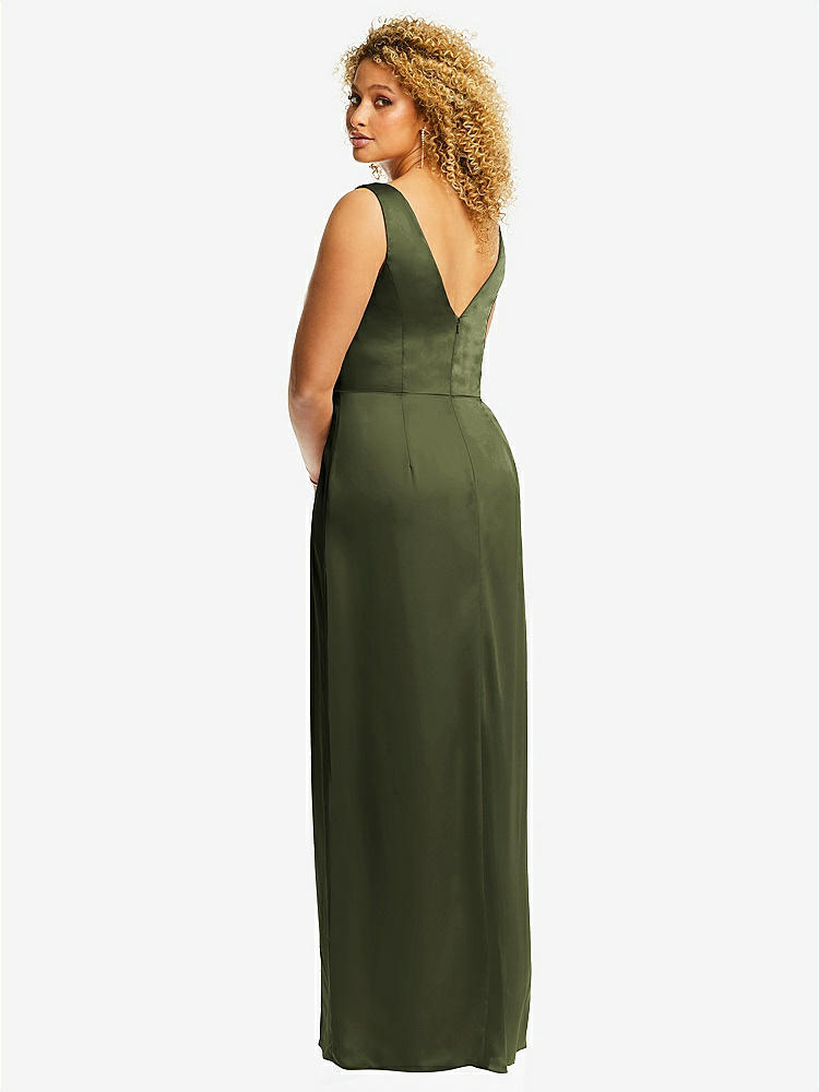 【STYLE: 6864】Faux Wrap Whisper Satin Maxi Dress with Draped Tulip Skirt【COLOR: Olive Green】