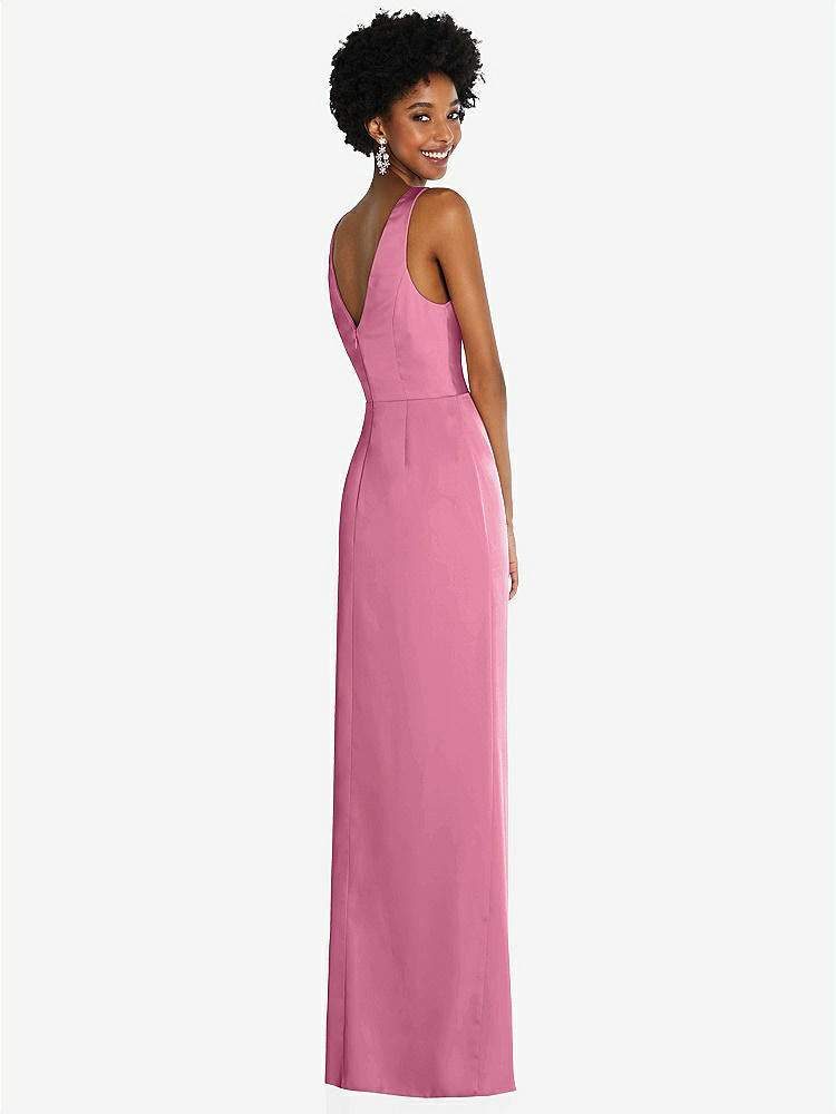 【STYLE: 6864】Faux Wrap Whisper Satin Maxi Dress with Draped Tulip Skirt【COLOR: Orchid Pink】
