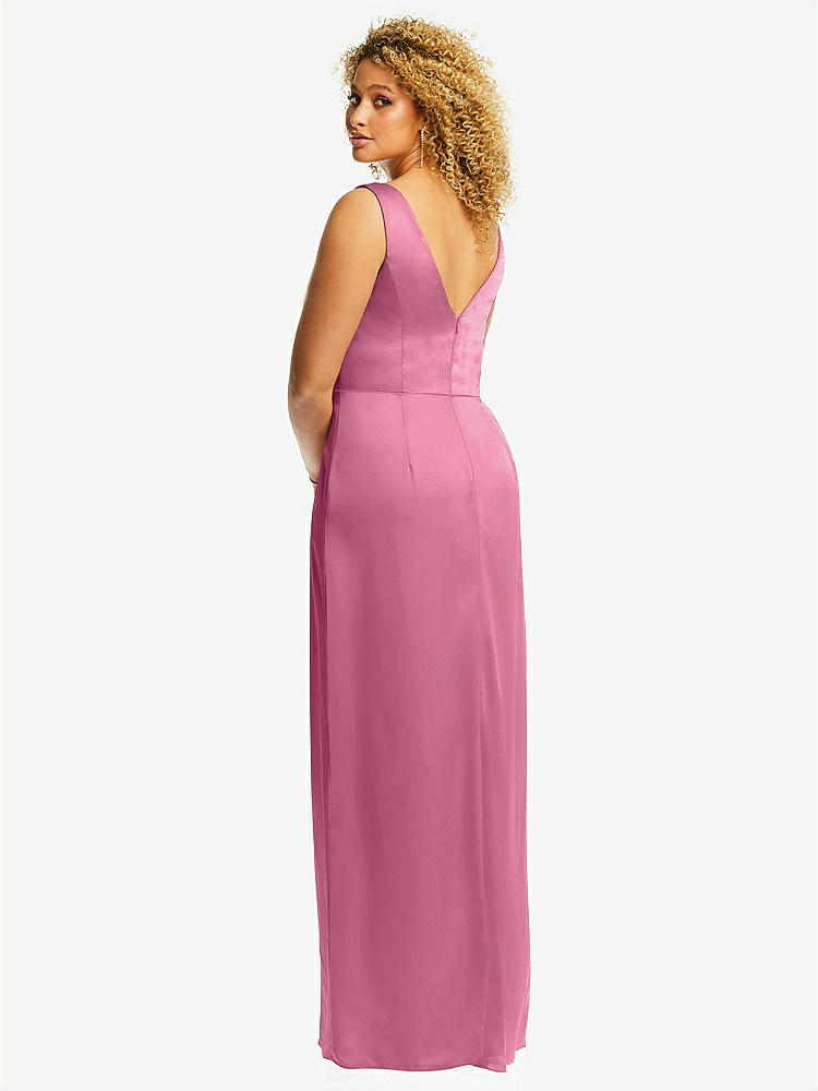 【STYLE: 6864】Faux Wrap Whisper Satin Maxi Dress with Draped Tulip Skirt【COLOR: Orchid Pink】