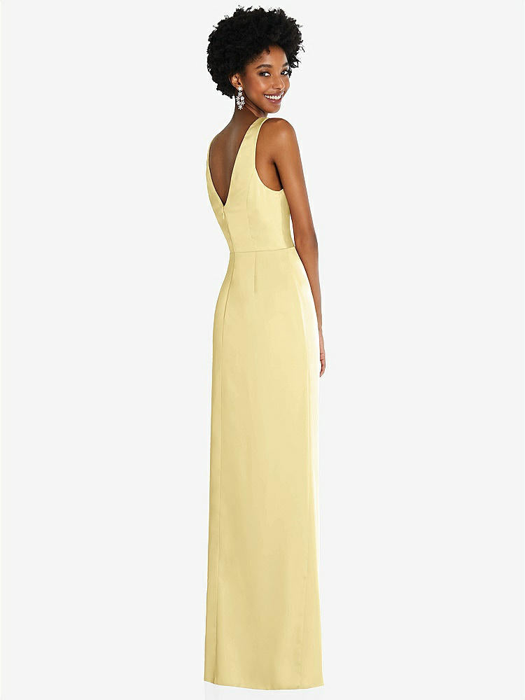 【STYLE: 6864】Faux Wrap Whisper Satin Maxi Dress with Draped Tulip Skirt【COLOR: Pale Yellow】