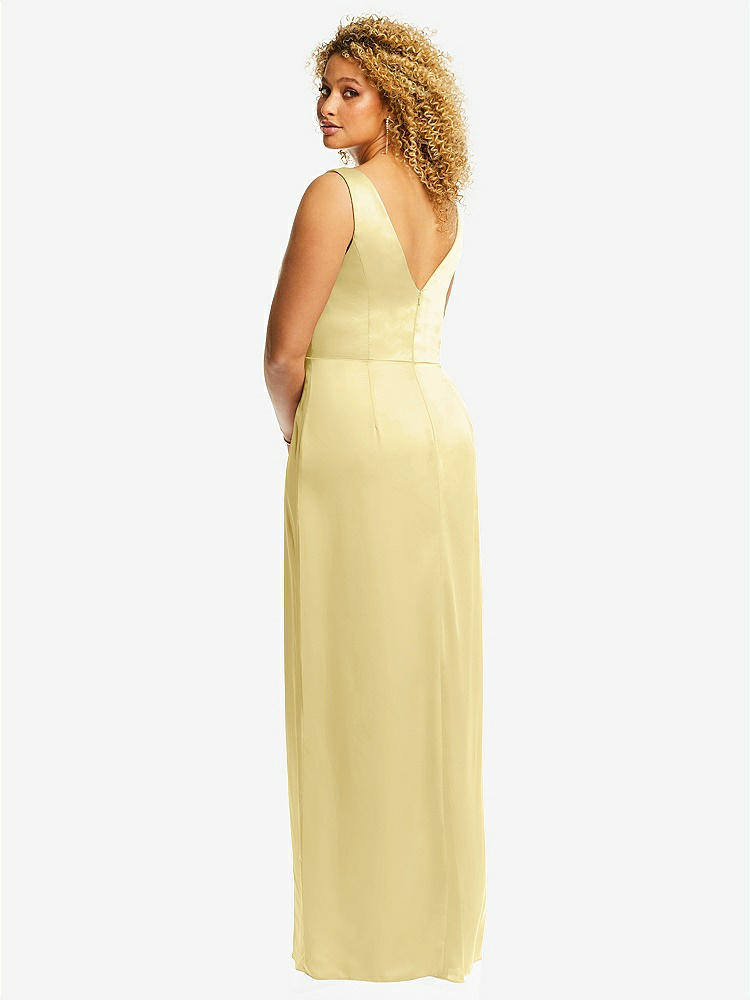 【STYLE: 6864】Faux Wrap Whisper Satin Maxi Dress with Draped Tulip Skirt【COLOR: Pale Yellow】