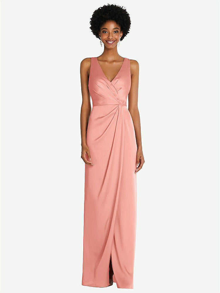 【STYLE: 6864】Faux Wrap Whisper Satin Maxi Dress with Draped Tulip Skirt【COLOR: Rose - PANTONE Rose Quartz】