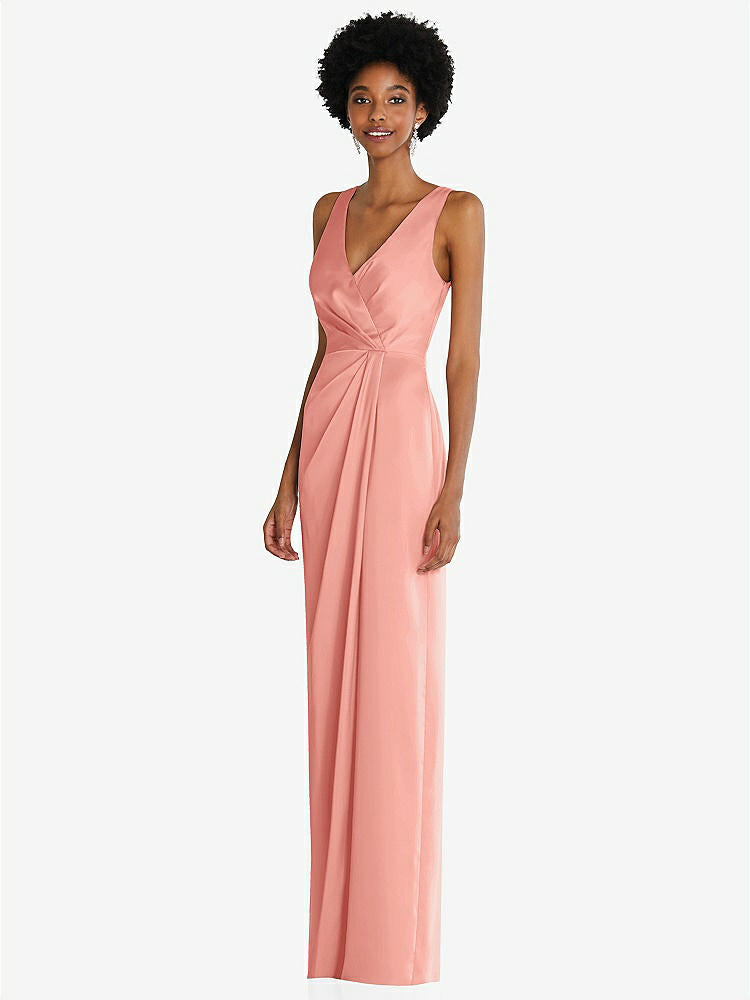 【STYLE: 6864】Faux Wrap Whisper Satin Maxi Dress with Draped Tulip Skirt【COLOR: Rose - PANTONE Rose Quartz】