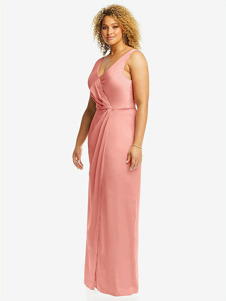 【STYLE: 6864】Faux Wrap Whisper Satin Maxi Dress with Draped Tulip Skirt【COLOR: Rose - PANTONE Rose Quartz】