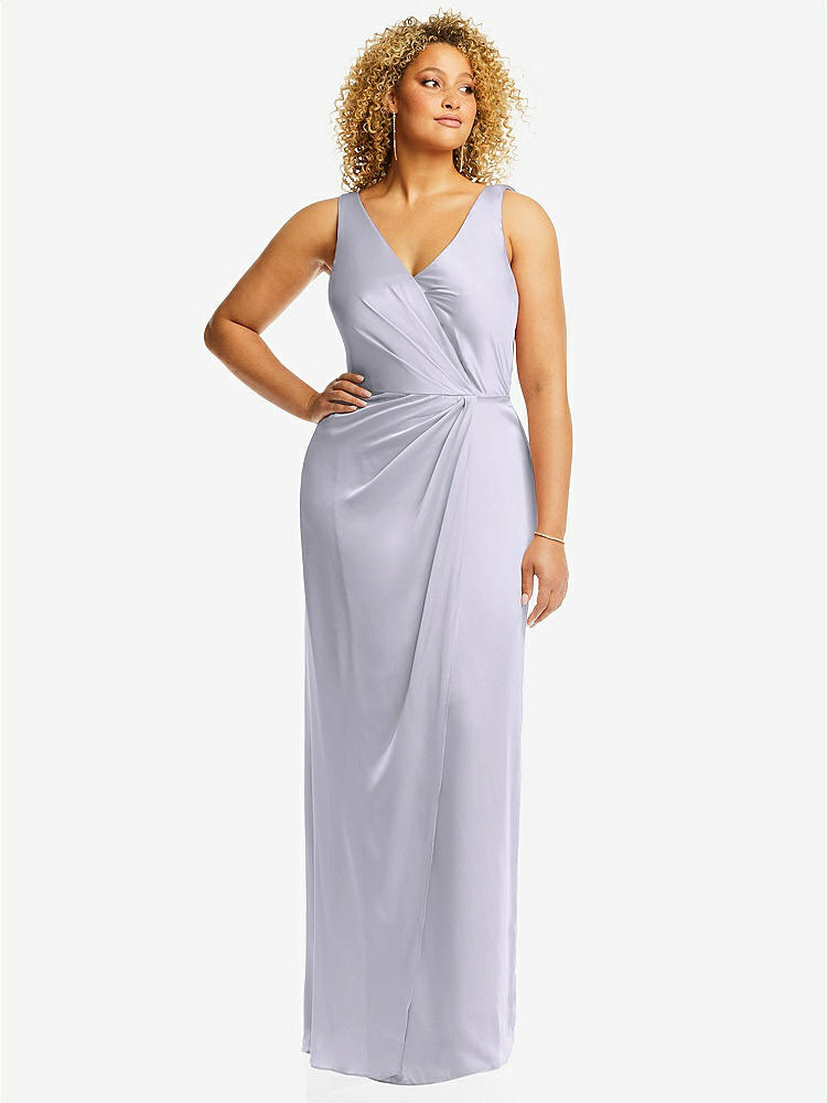 【NEW】【STYLE: 6864】フェイク ラップ ささやき サテン マキシ ドレス ドレープ チューリップ スカート【COLOR: Silver Dove】【SIZE: 00-30W】