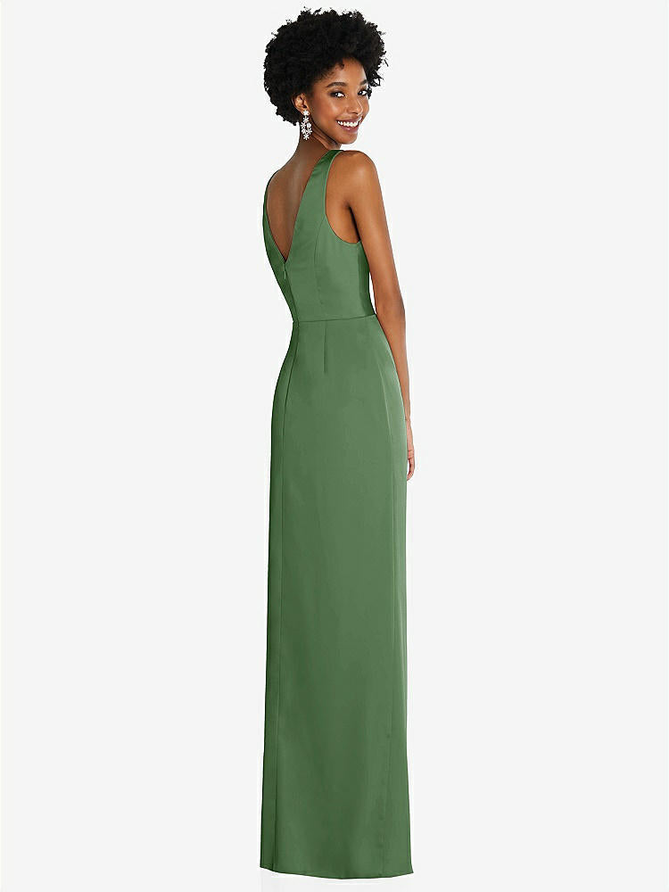 【STYLE: 6864】Faux Wrap Whisper Satin Maxi Dress with Draped Tulip Skirt【COLOR: Vineyard Green】