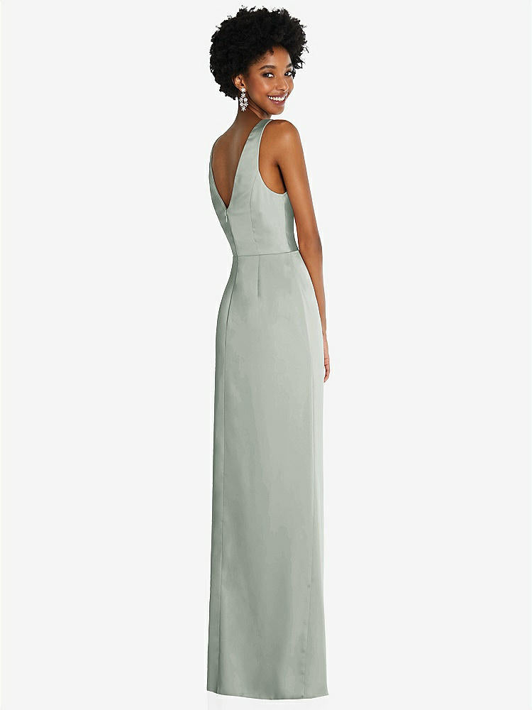 【STYLE: 6864】Faux Wrap Whisper Satin Maxi Dress with Draped Tulip Skirt【COLOR: Willow Green】