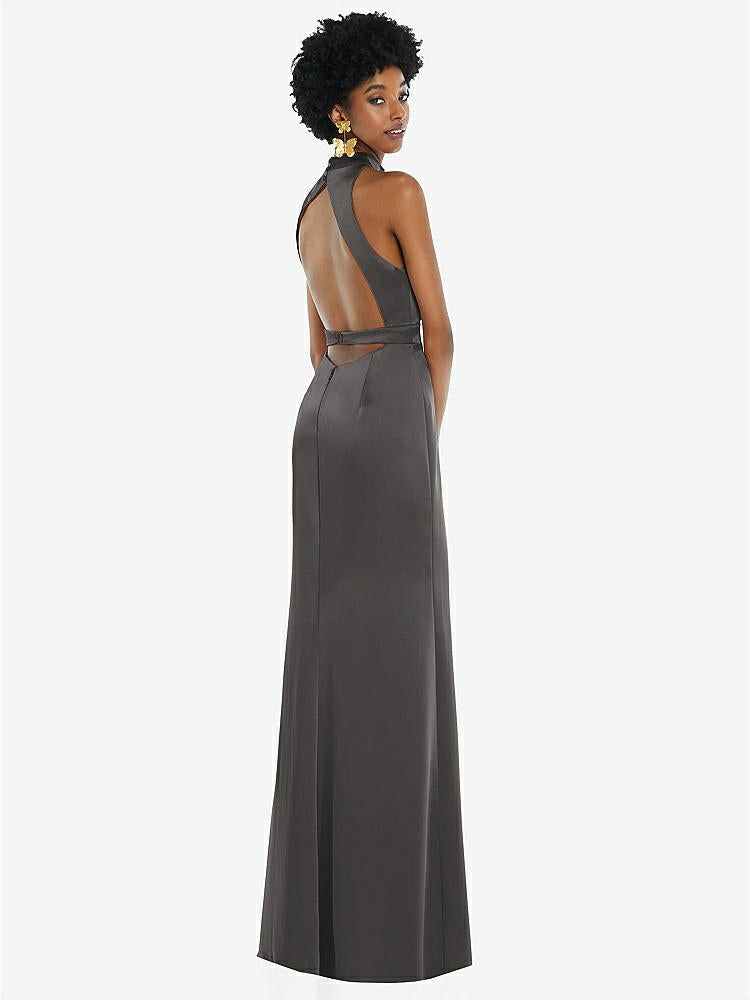 【NEW】【STYLE: LB037】高 首 バックレス マキシ ドレス スリム ベルト【COLOR: Caviar Gray】【SIZE: 00-30W】