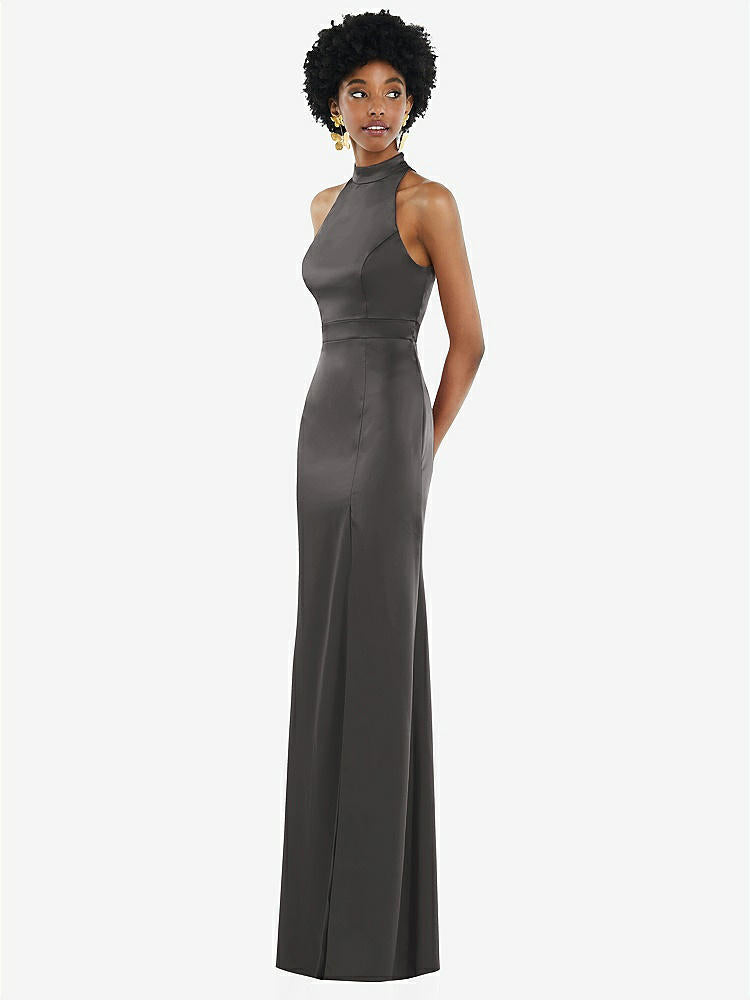 【NEW】【STYLE: LB037】高 首 バックレス マキシ ドレス スリム ベルト【COLOR: Caviar Gray】【SIZE: 00-30W】