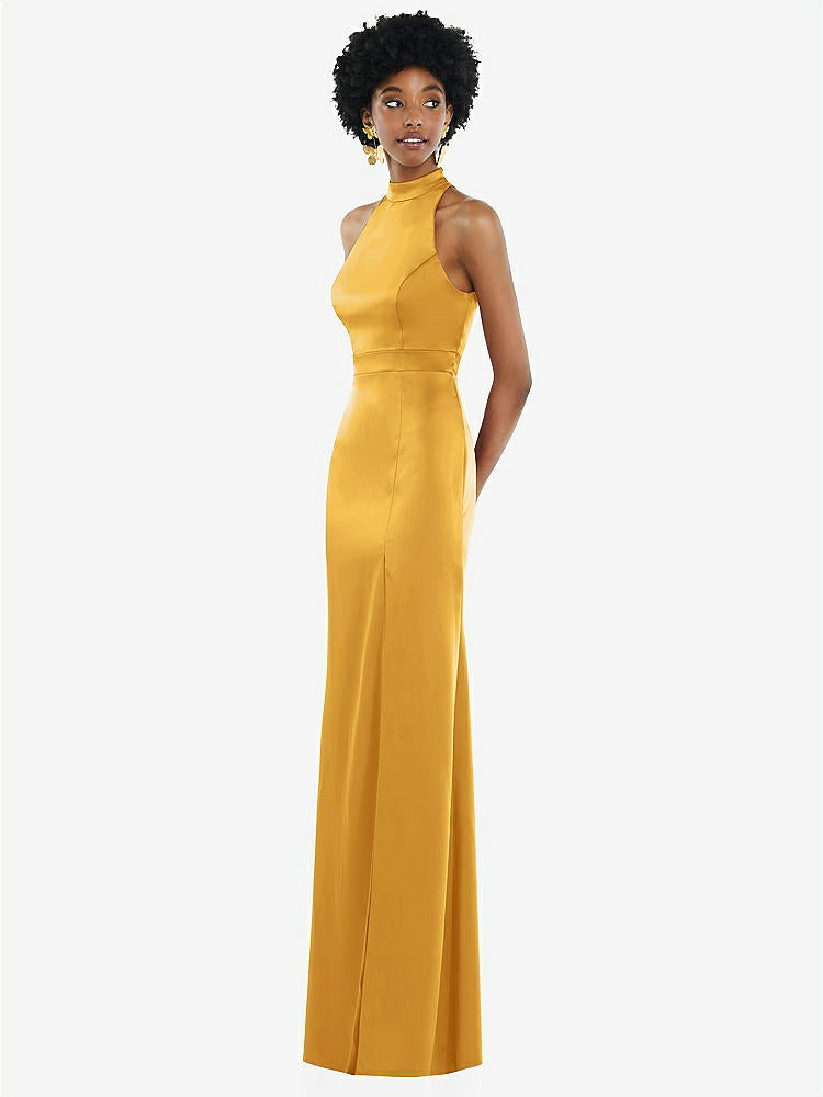 【STYLE: LB037】High Neck Backless Maxi Dress with Slim Belt【COLOR: NYC Yellow】