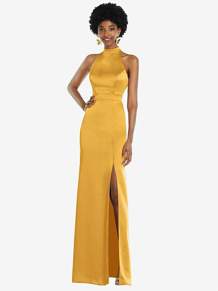 【STYLE: LB037】High Neck Backless Maxi Dress with Slim Belt【COLOR: NYC Yellow】