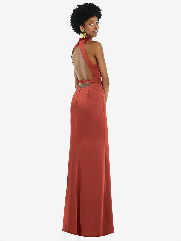 【STYLE: LB037】High Neck Backless Maxi Dress with Slim Belt【COLOR: Amber Sunset】