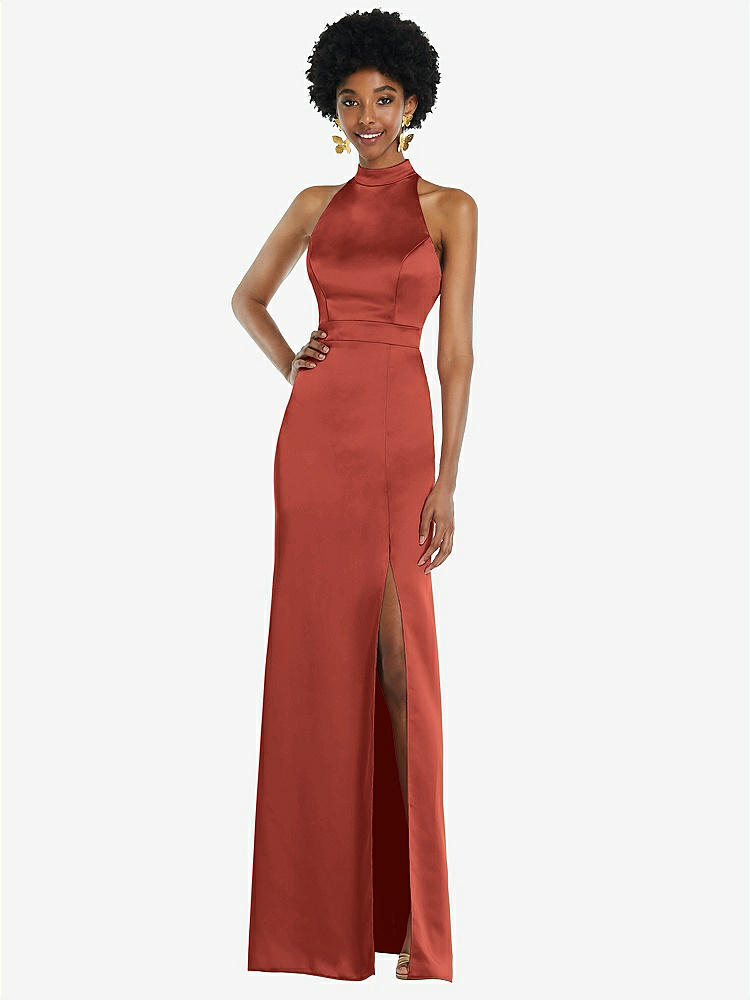 【STYLE: LB037】High Neck Backless Maxi Dress with Slim Belt【COLOR: Amber Sunset】