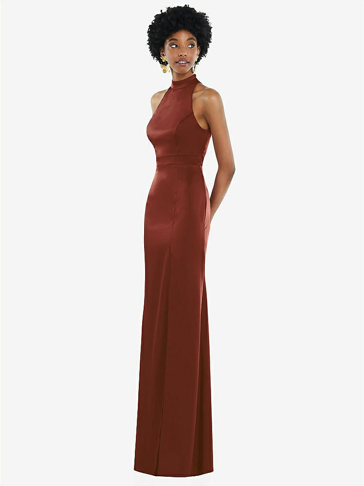 【STYLE: LB037】High Neck Backless Maxi Dress with Slim Belt【COLOR: Auburn Moon】