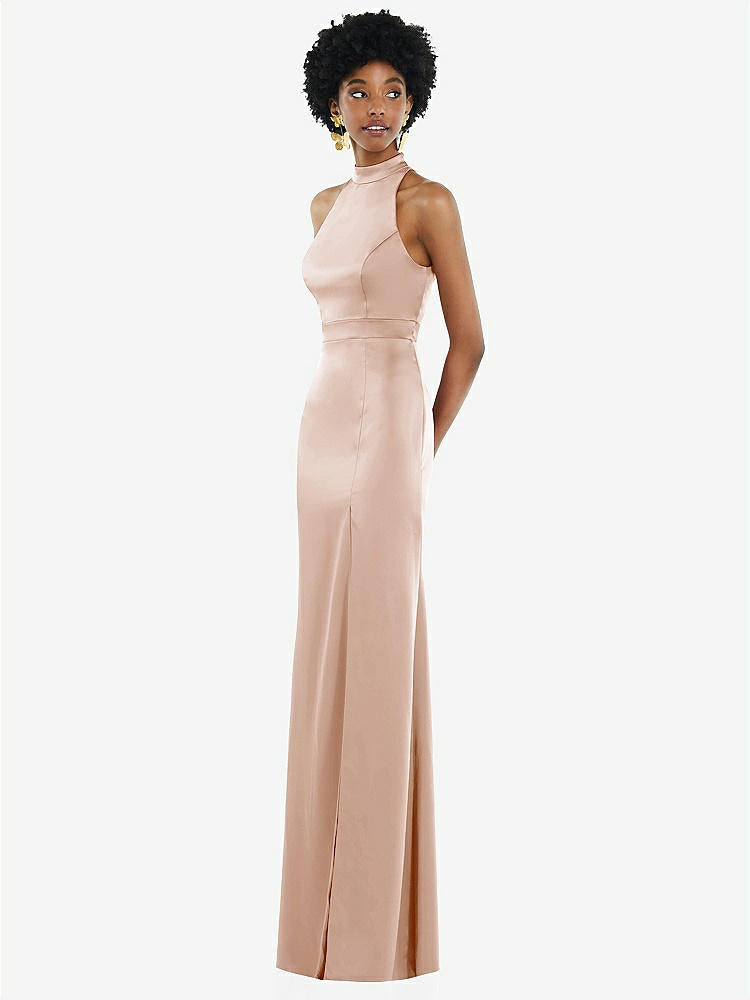 【STYLE: LB037】High Neck Backless Maxi Dress with Slim Belt【COLOR: Cameo】