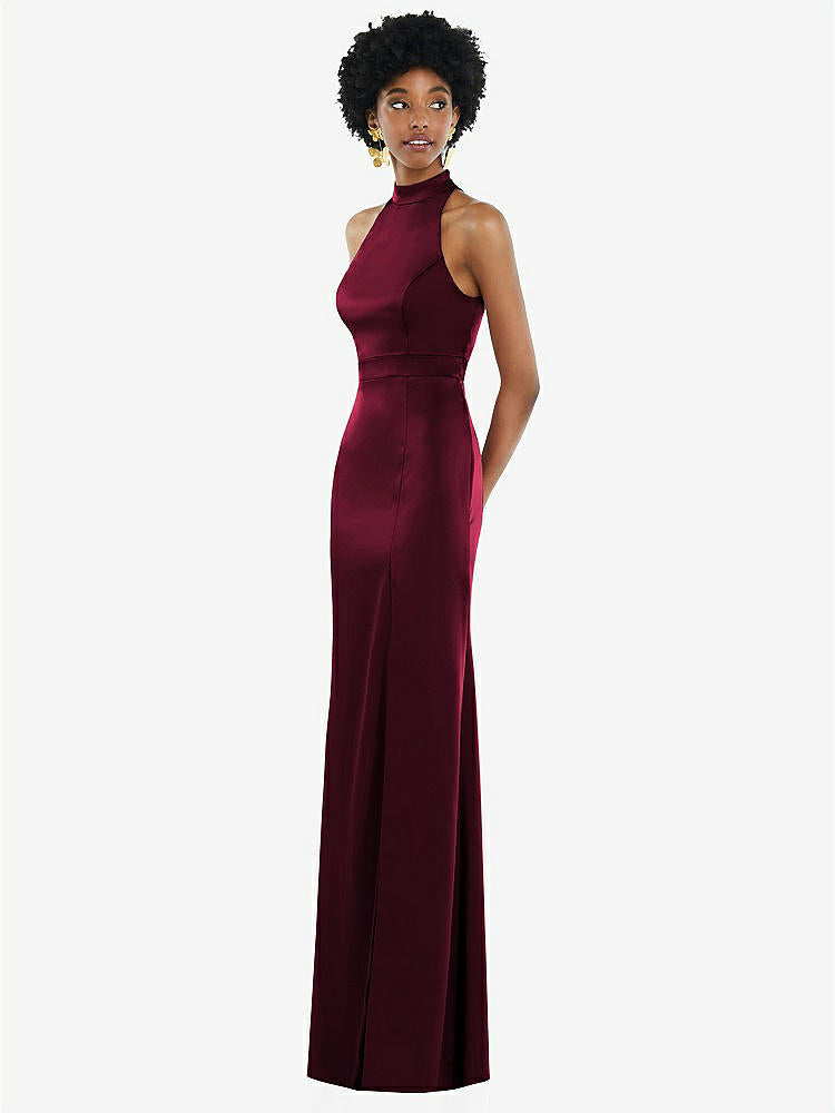 【NEW】【STYLE: LB037】高 首 バックレス マキシ ドレス スリム ベルト【COLOR: Cabernet】【SIZE: 00-30W】
