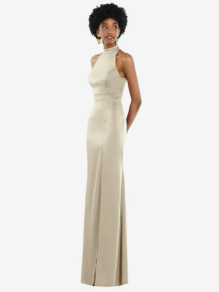 【STYLE: LB037】High Neck Backless Maxi Dress with Slim Belt【COLOR: Champagne】