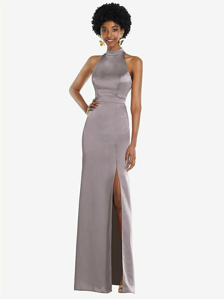 【NEW】【STYLE: LB037】高 首 バックレス マキシ ドレス スリム ベルト【COLOR: Cashmere Gray】【SIZE: 00-30W】