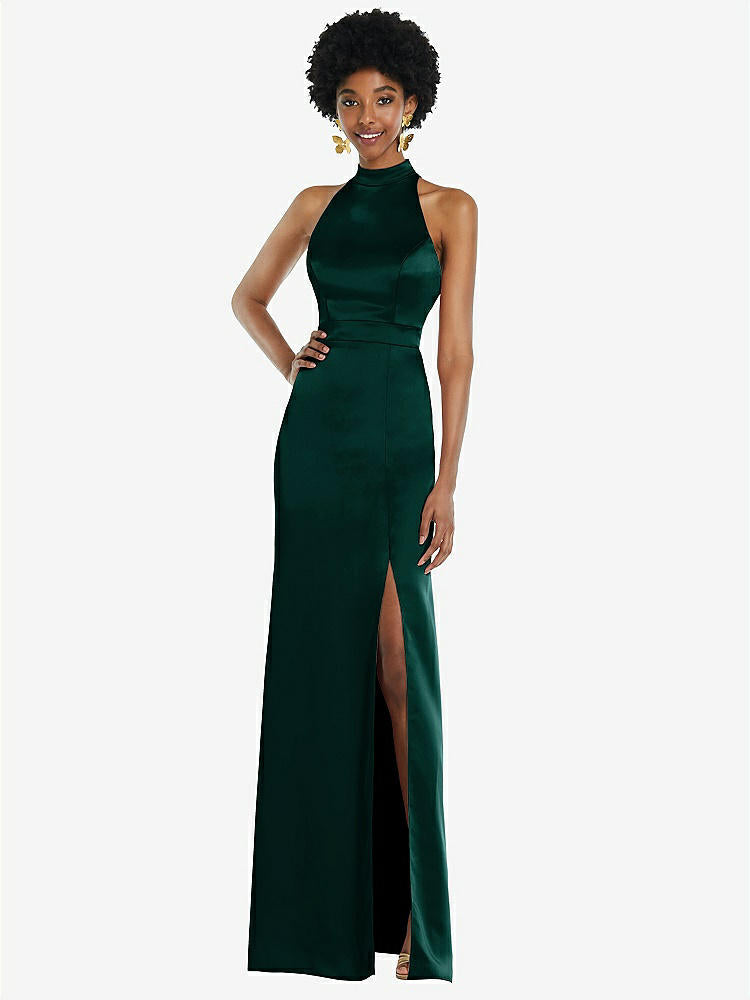 【NEW】【STYLE: LB037】高 首 バックレス マキシ ドレス スリム ベルト【COLOR: Evergreen】【SIZE: 00-30W】