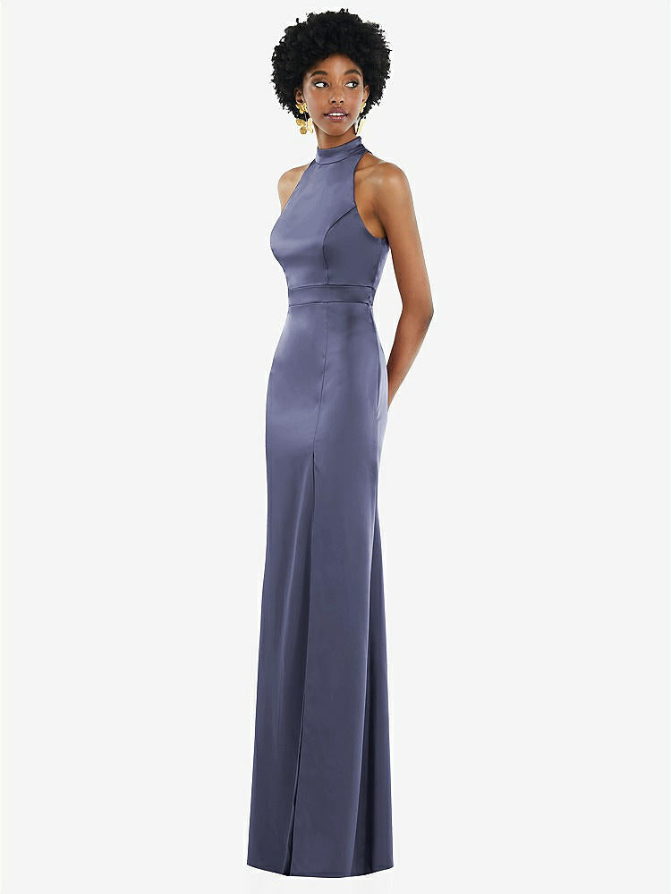 【STYLE: LB037】High Neck Backless Maxi Dress with Slim Belt【COLOR: French Blue】