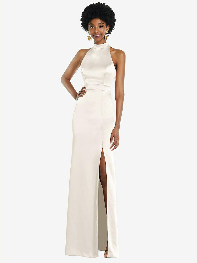 【NEW】【STYLE: LB037】高 首 バックレス マキシ ドレス スリム ベルト【COLOR: Ivory】【SIZE: 00-30W】