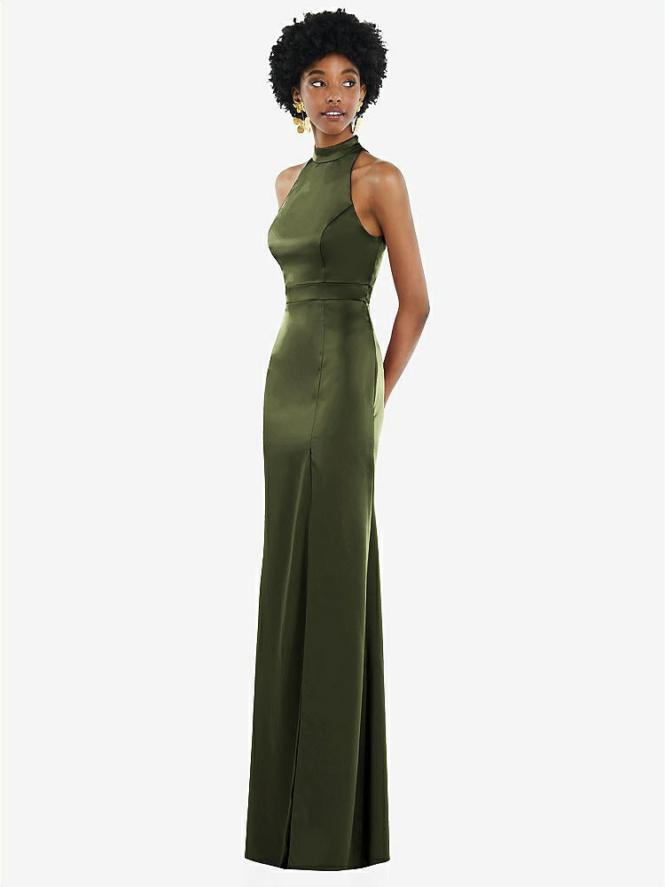 【STYLE: LB037】High Neck Backless Maxi Dress with Slim Belt【COLOR: Olive Green】