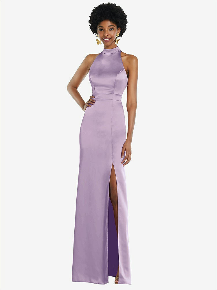 【NEW】【STYLE: LB037】高 首 バックレス マキシ ドレス スリム ベルト【COLOR: Pale Purple】【SIZE: 00-30W】