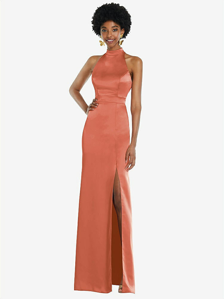 【NEW】【STYLE: LB037】高 首 バックレス マキシ ドレス スリム ベルト【COLOR: Terracotta Copper】【SIZE: 00-30W】